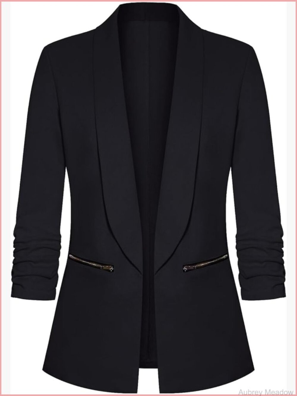 Casual Blazer 3/4 Sleeve Open Front Cardigan Work Office Suit Jacket Zipper - Picture 1 of 6